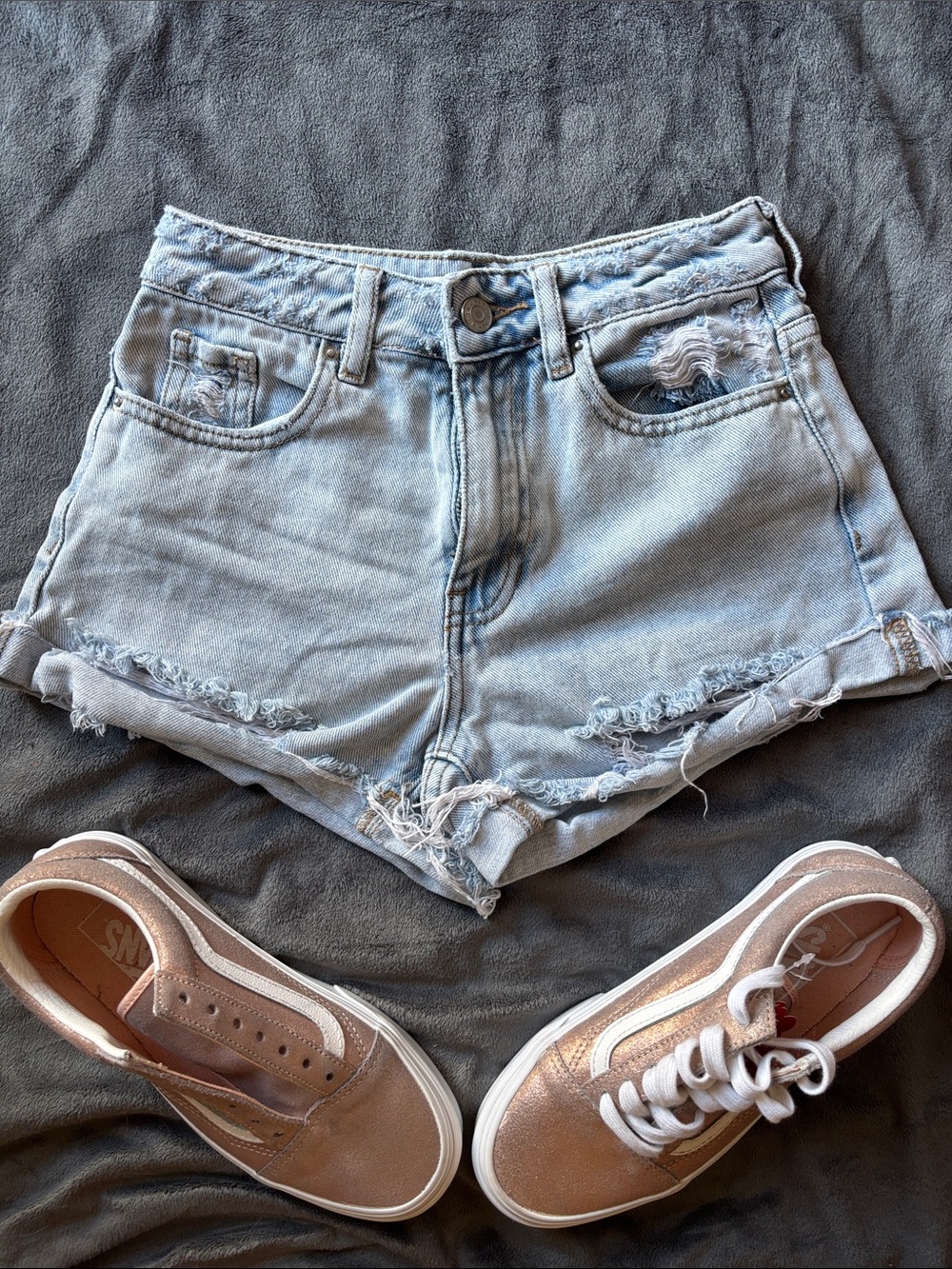 PacSun Light Blue Distressed Denim High-Rise Shorts